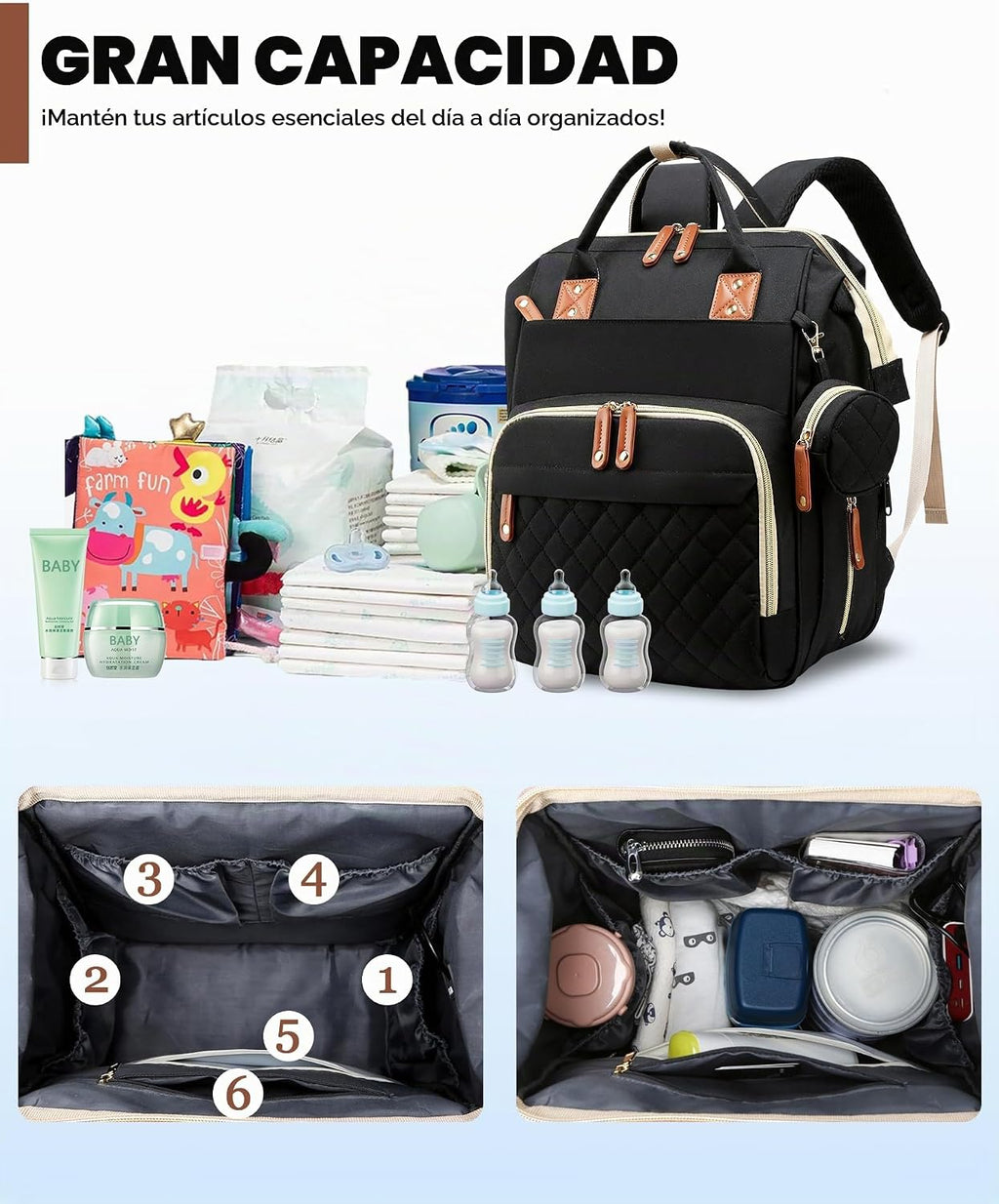 Lamroro Bolsa de pañales con cambiador, mochila de pañales 3 en 1 i...