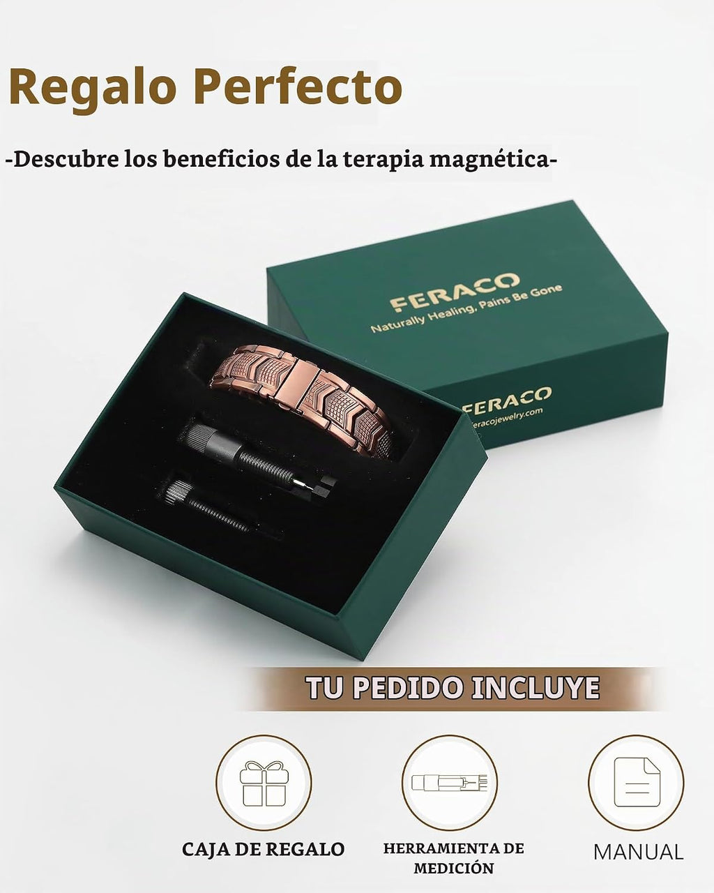 Pulsera de cobre para hombre Feraco, 3 veces más fuerte, pulseras m...