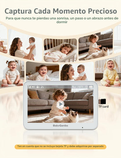 Baby Ganibs Monitor de bebé con cámara y audio sin WiF 6" IPS p...