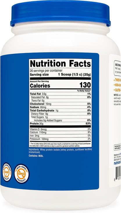 Nutricost Aislado de proteína de suero (sin sabor) 2 libras