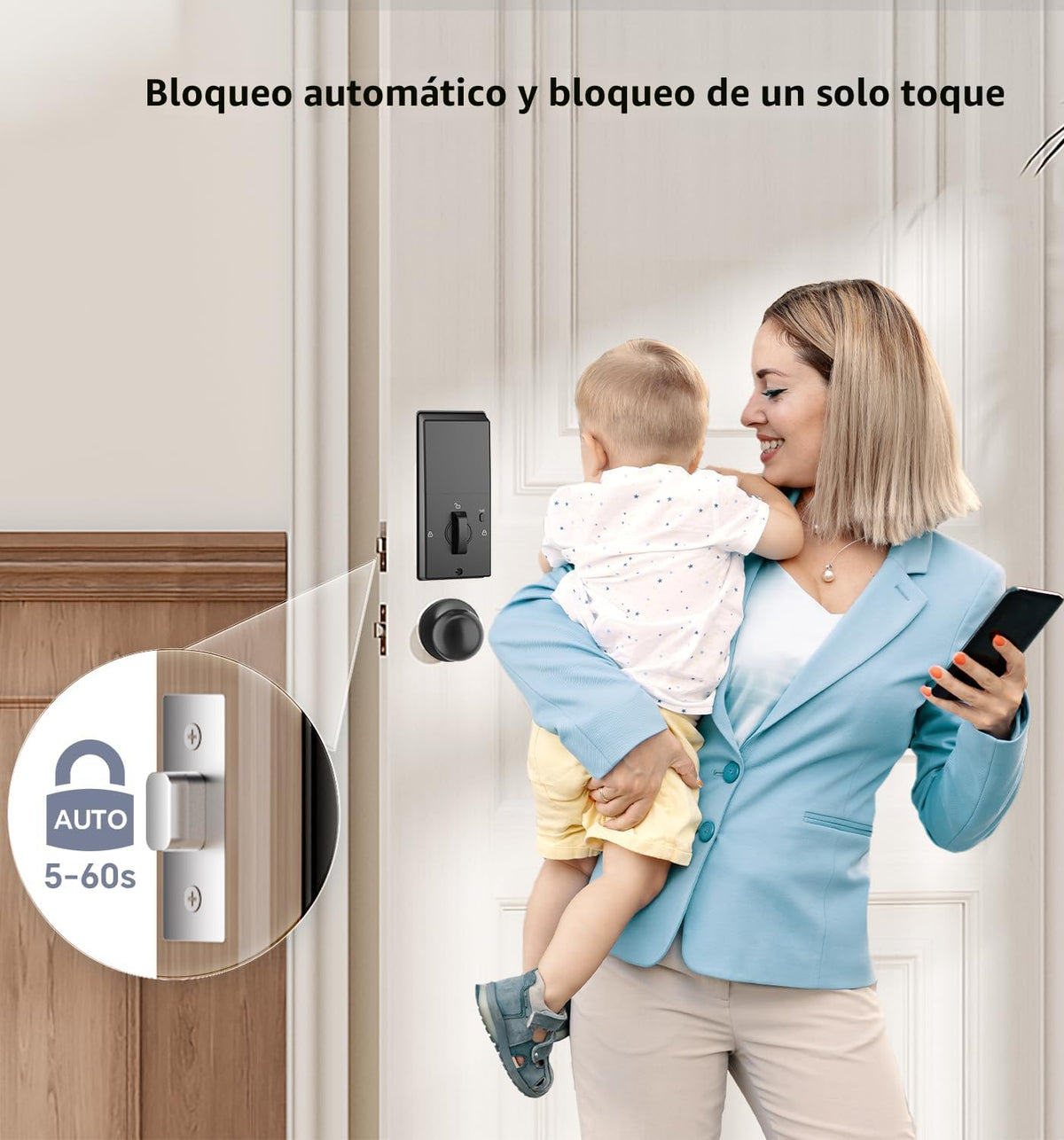 Ulecoce Cerradura de puerta de entrada sin llave con juego de peril...