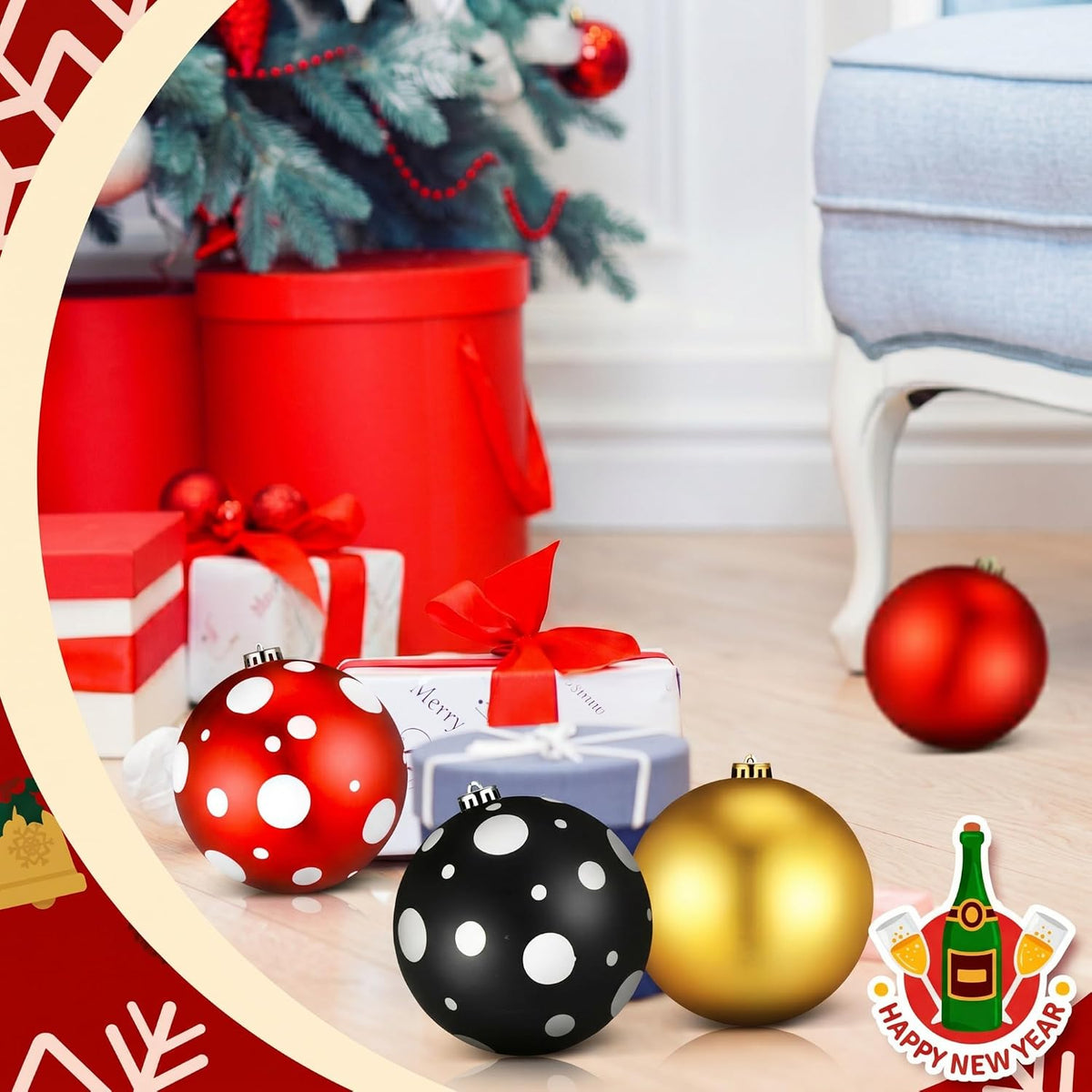 Tigeen - 4 adornos de bolas de Navidad grandes de lunares de 6 pulg...
