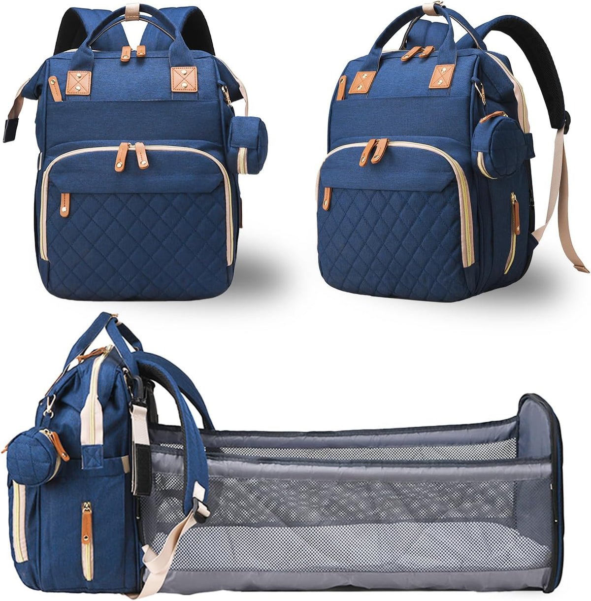Lamroro - Bolsa de pañales con cambiador, mochila de pañales 3 en 1...