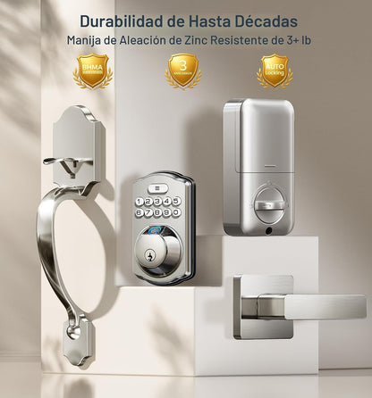 Veise KS02D Cerradura de cerrojo de huellas dactilares con asa, níq...