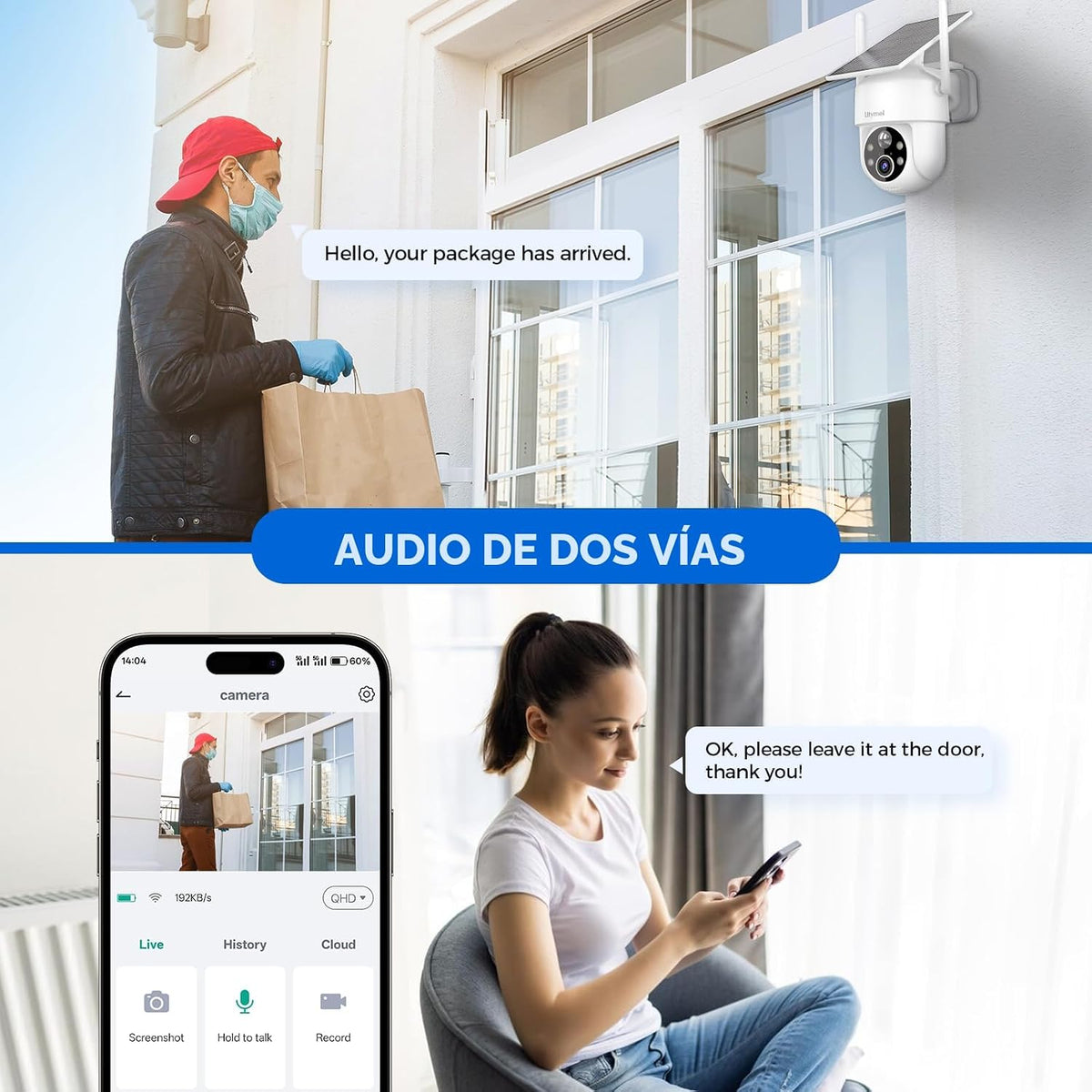 LITYMOL Cámaras de seguridad 2K de visión de 360° inalámbricas para...