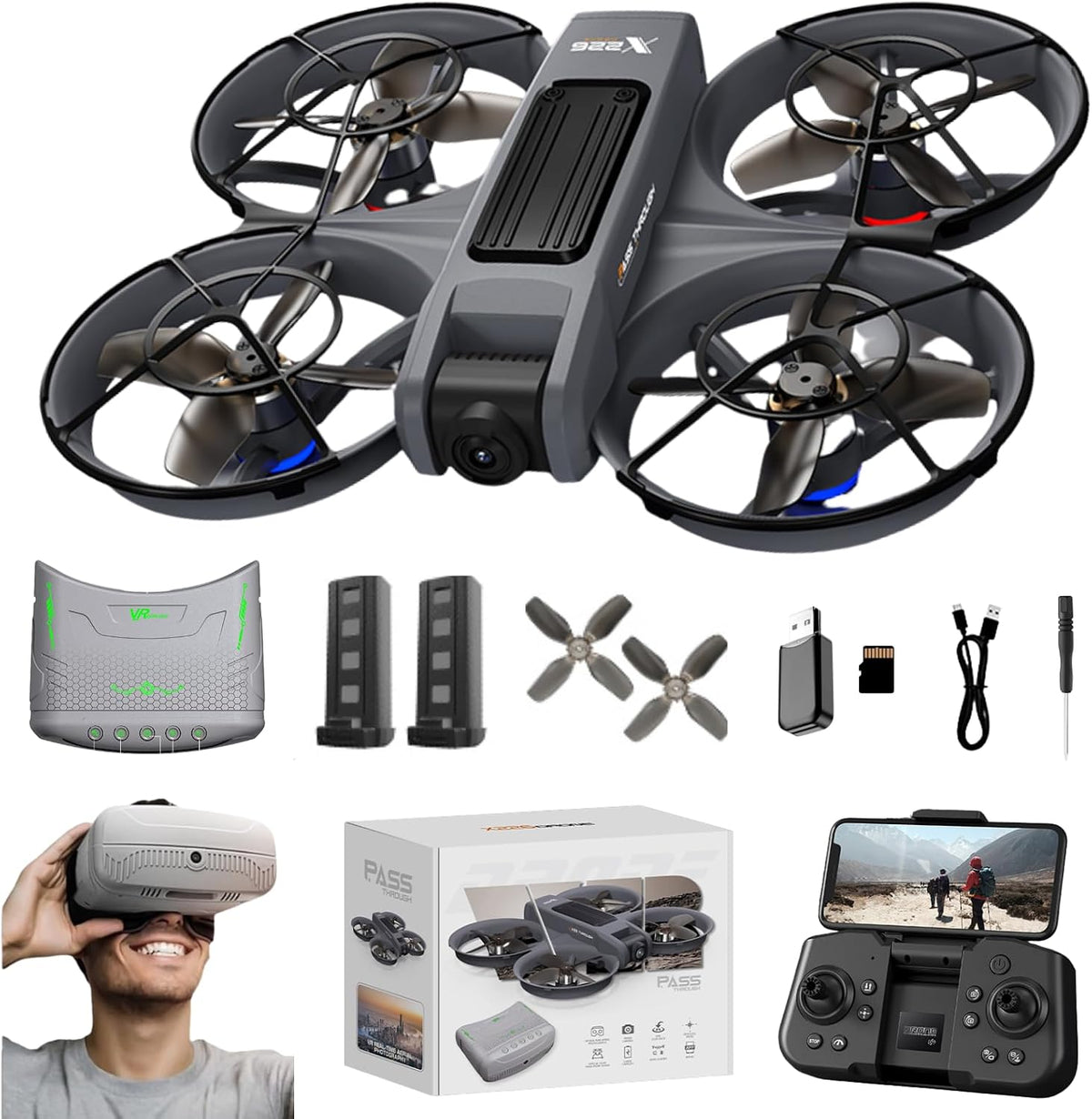 Dron VR FPV con cámara y gafas de realidad virtual para principiant...