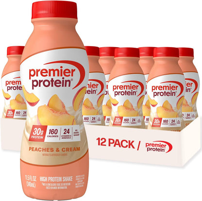 Premier Protein Batido alto en proteínas, melocotones y crema, 12 u...