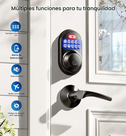 Veise RZ-C Cerradura de puerta de entrada sin llave con 2 manijas d...