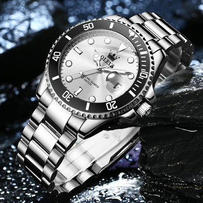 OLEVS Relojes de lujo para hombres grandes de acero inoxidable resi...