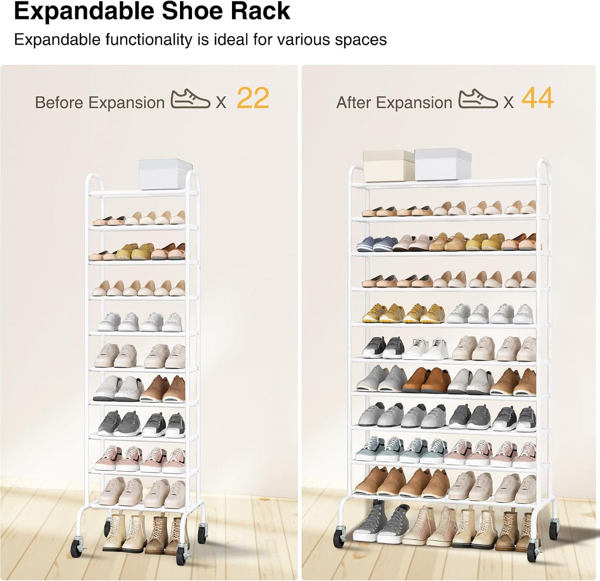 STO STO Zapatero alto expandible de 10 niveles para garaje, 44 pare...
