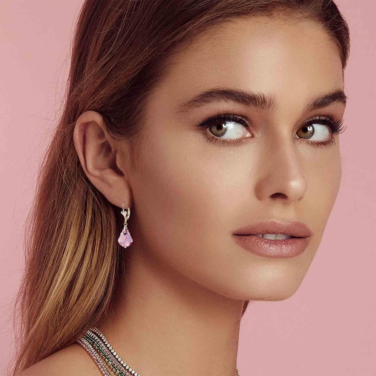 Aretes de cristal austriaco barroco con cierre de palanca para muje...