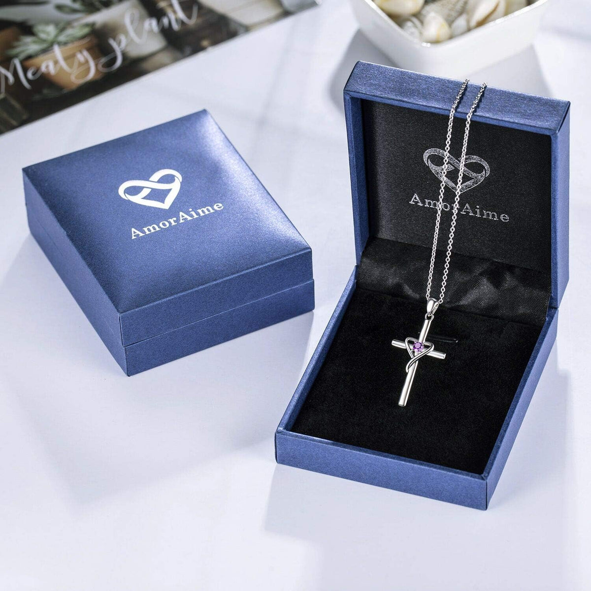 AmorAime Collar con cruz de plata de ley 925 para mujeres y hombres...