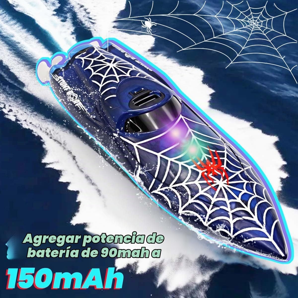 LAFALA - Mini araña de control remoto barco RC barco LED recargable...