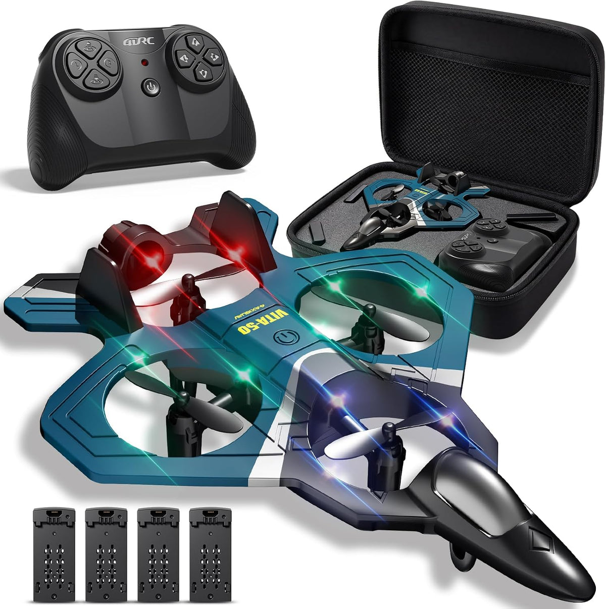 4DRC Aviones RC para niños y adultos, verde, 4 baterías con estuche...