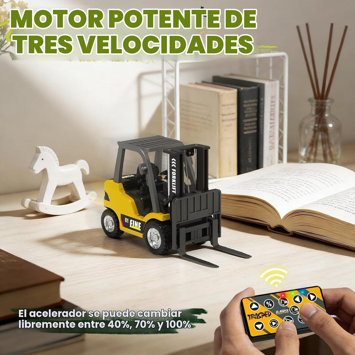 YESHIN Mini carretilla elevadora con control remoto, aleación a esc...
