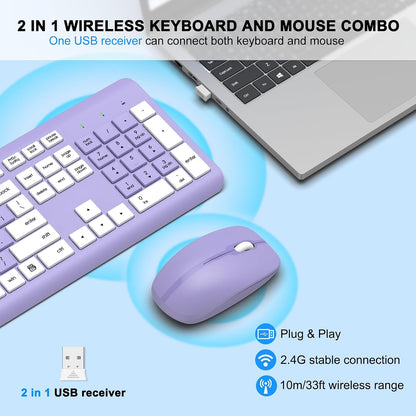 Combo de teclado y mouse inalámbricos, teclado ergonómico silencios...