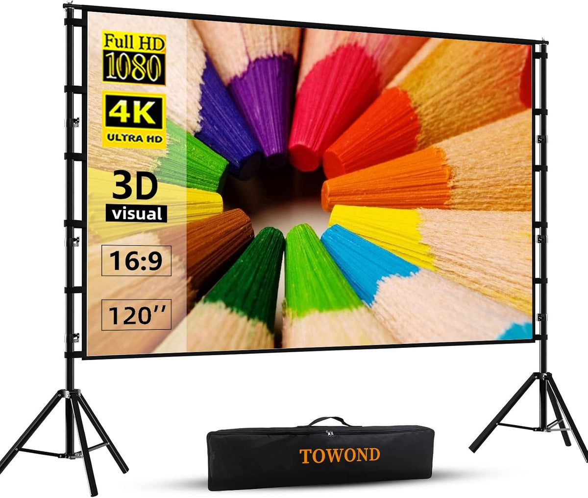 TOWOND - Pantalla de proyección y soporte de 120 pulgadas, pantalla...