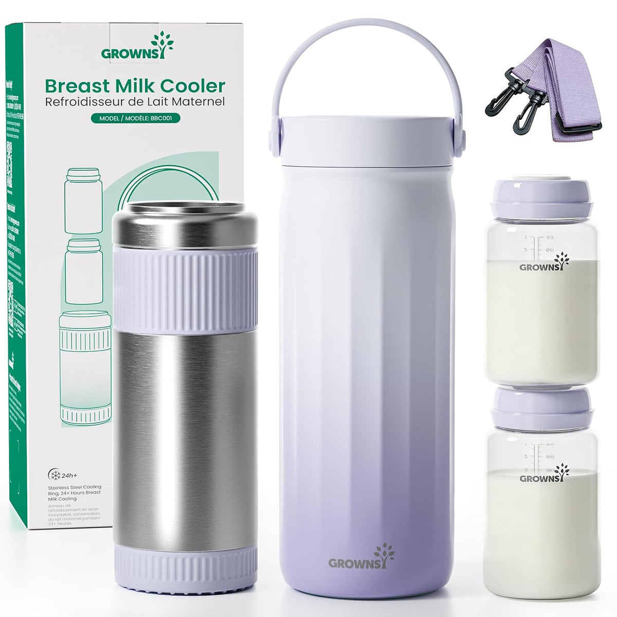 Grownsy Enfriador portátil de leche materna de 22 oz para trabajo y...