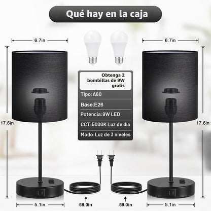 Juego de 2 lámparas táctiles negras de 17.6 pulgadas para dormitori...