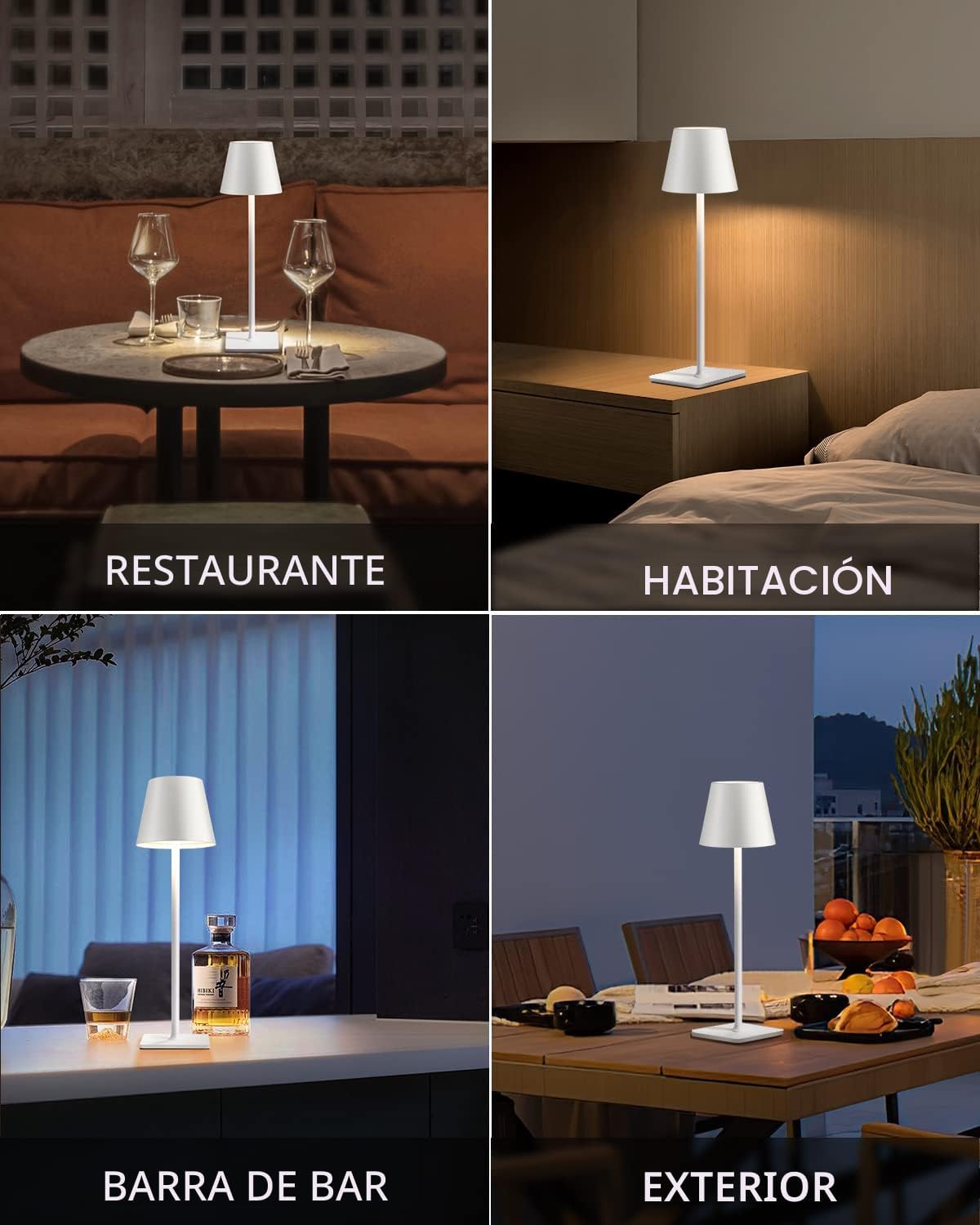 KDG Paquete de 2 lámparas de mesa blancas inalámbricas, lámparas de...