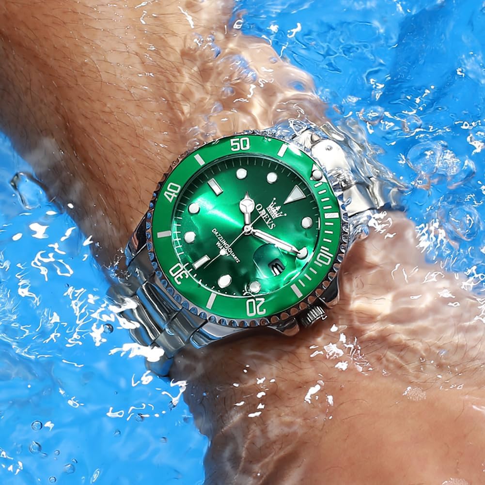 OLEVS Relojes de lujo para hombres grandes de acero inoxidable resi...