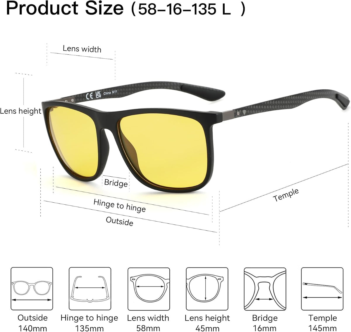 ZENOTTIC Gafas de sol polarizadas cuadradas para hombre, ultraliger...
