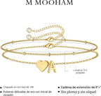 M MOOHAM Pulseras de oro con inicial de corazón para mujer, pulsera...