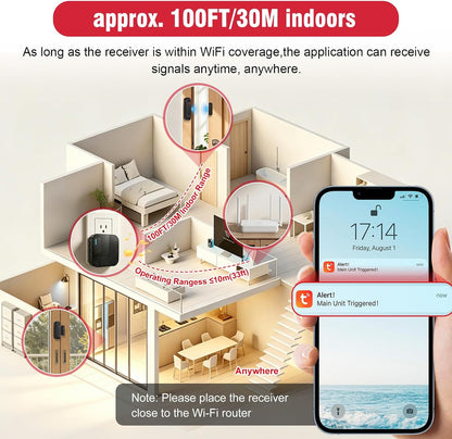 SanJie Timbre de puerta WiFi, sensor de alarma de puerta con notifi...