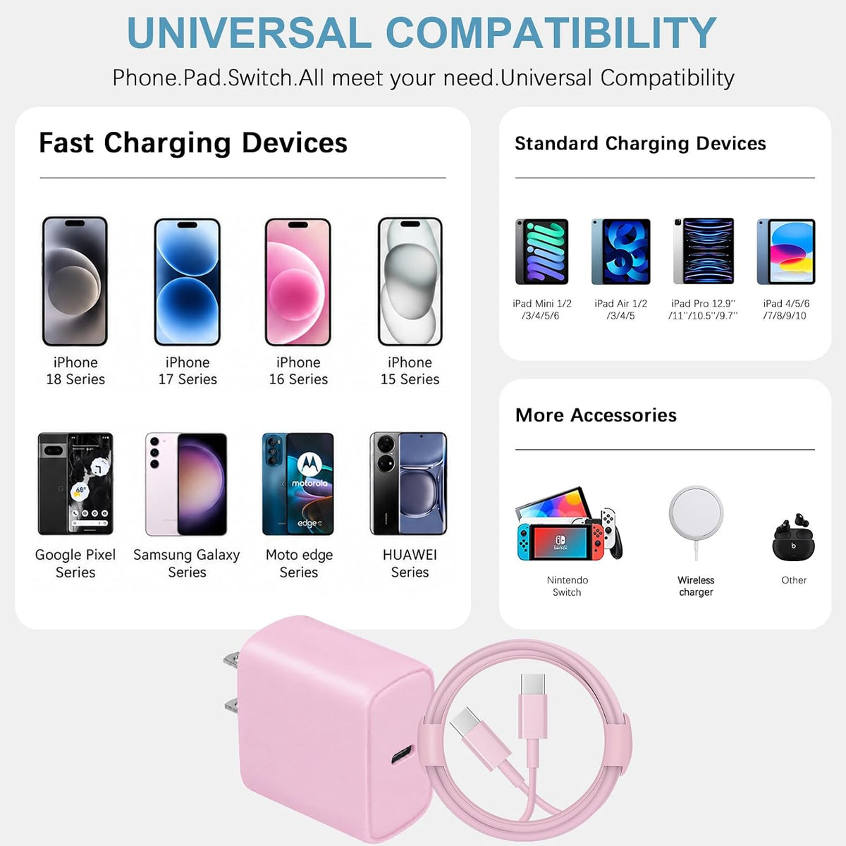 Cargador de carga rápida para iPhone 18, 17, 16, 15, paquete de 3 u...