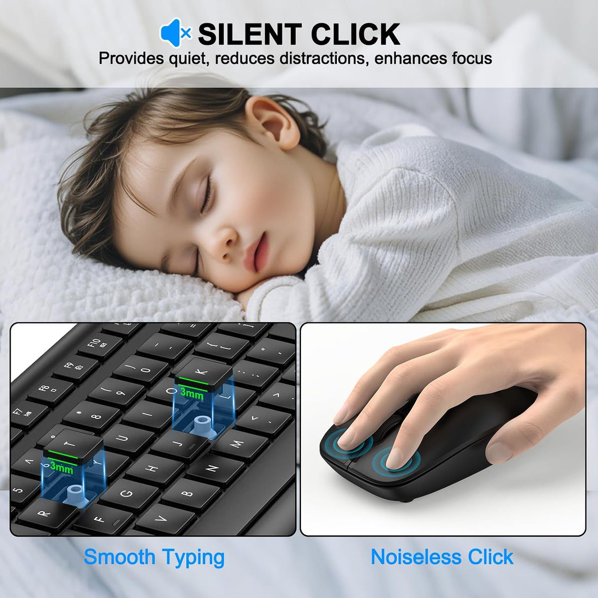 Combo de teclado y mouse inalámbricos, teclado ergonómico silencios...