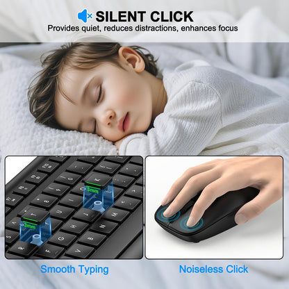Combo de teclado y mouse inalámbricos, teclado ergonómico silencios...