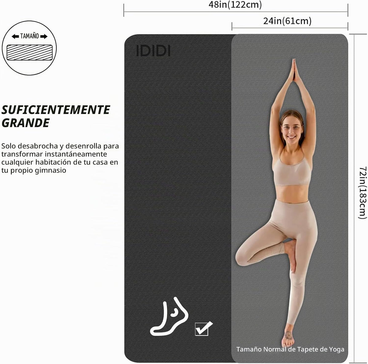 Esterilla grande de yoga de 8 mm (6' x 4') - Extra larga y...