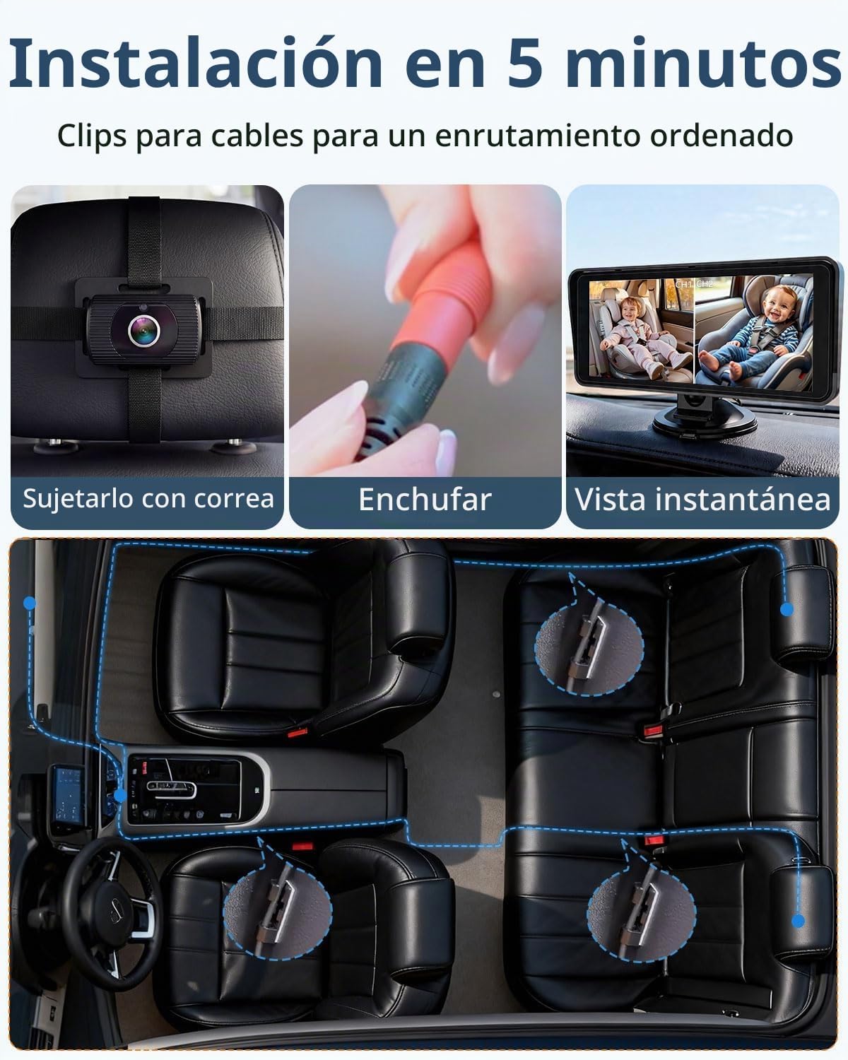 Cámara para coche de bebé para 2 niños para asiento: pantalla ultra...