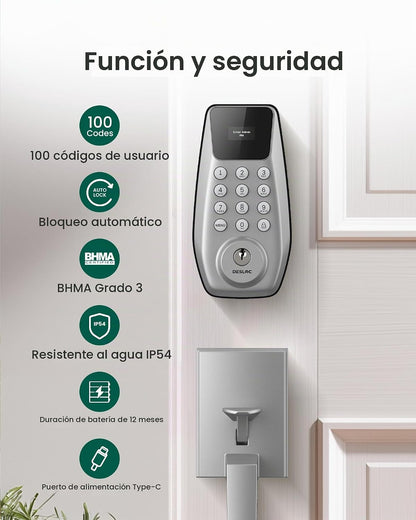 DESLOC Cerradura de puerta de entrada sin llave C100 con juego de m...