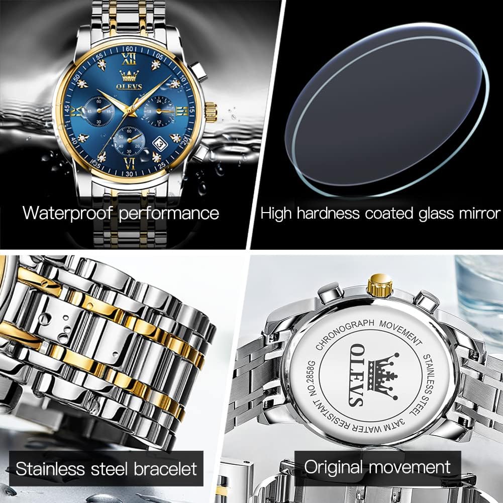 OLEVS Relojes para hombre Relojes de cronógrafo de fácil lectura lu...