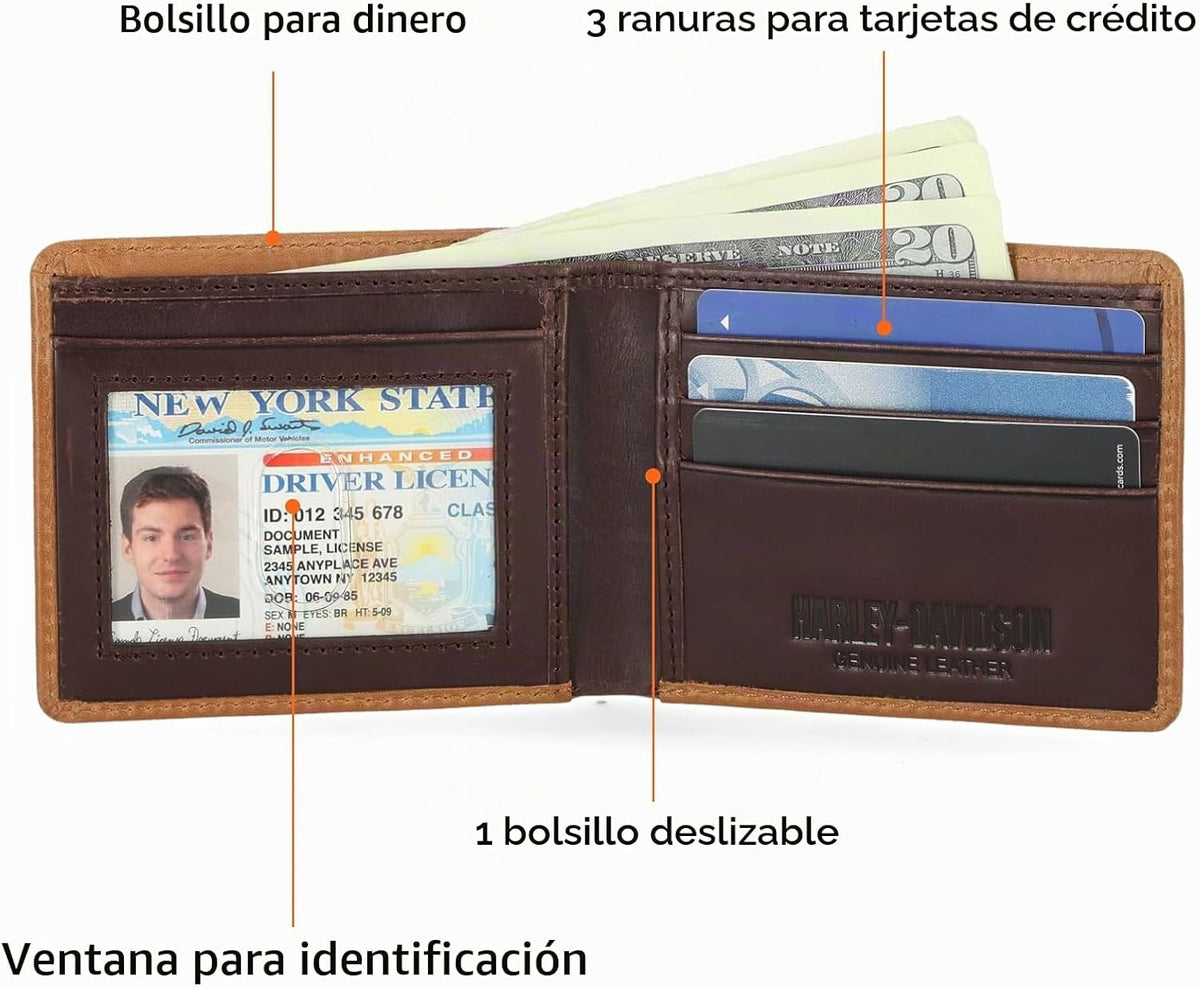 Harley-Davidson Billetera de cuero genuino con bloqueo Rfid para ho...