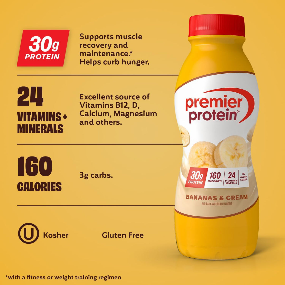 Premier Protein Batido alto en proteínas, plátanos y crema, paquete...
