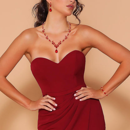 BriLove Conjunto de joyería de boda para mujeres novias, collar en...