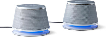 Amazon Basics Altavoces estéreo 2.0 para computadora con luces LED...