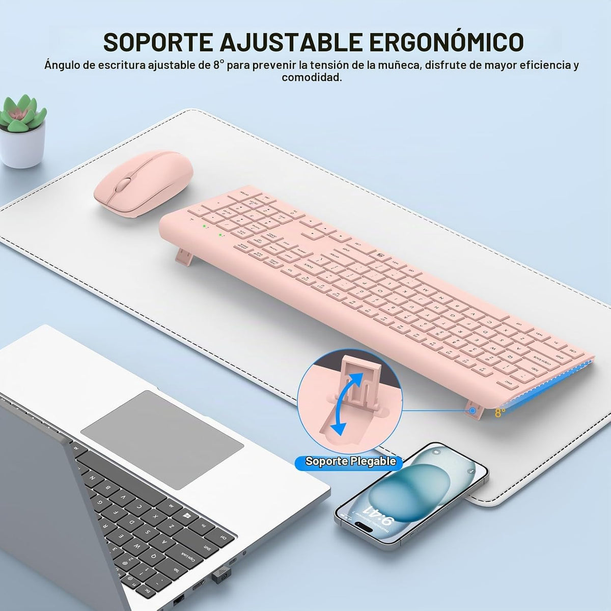 Combo de Teclado y Ratón Inalámbrico, Teclado y Ratón Ergonómico Si...