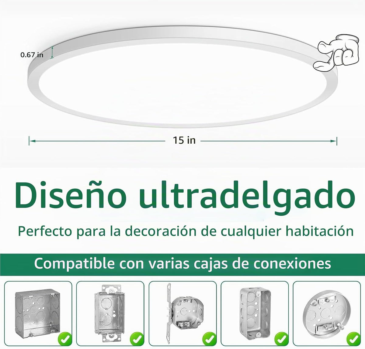 Brightever Lámpara de techo empotrada grande regulable de 15 pulgad...
