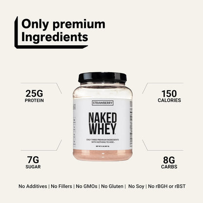 NAKED Polvo de proteína de suero de fresa, solo 3 ingredientes, 25g...