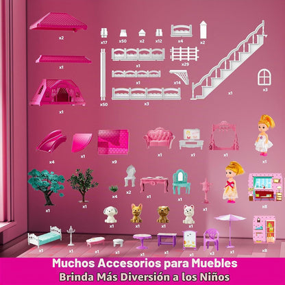 JUKUDAHU Juego de villa para niñas de 3 a 7 años, 3 pisos, 8 habita...