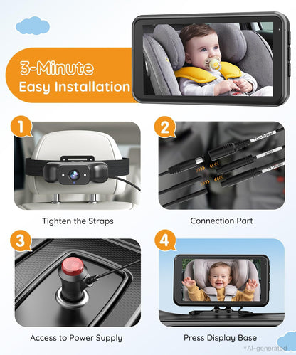 Babyvue BC1 - Cámara de coche para bebé, monitor 1080P de 4.5 pulga...
