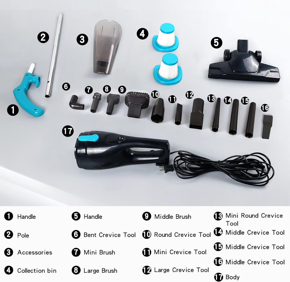 Intercleaner - Aspirador con cable, 15 KPa de potente succión con m...