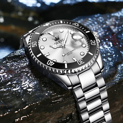 OLEVS Relojes de lujo para hombres grandes de acero inoxidable resi...