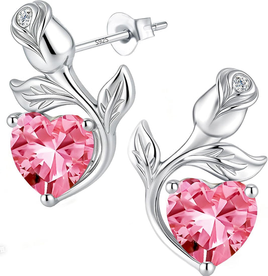 JACUPO Aretes de tuerca con piedra natal de corazón rosa de 0.8 qui...
