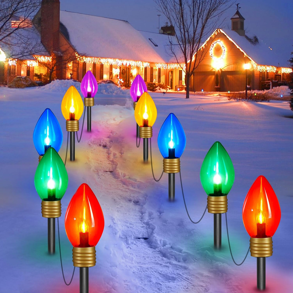 Brightown Paquete de 4 Luces Gigantes C9 de Navidad para Senderos D...