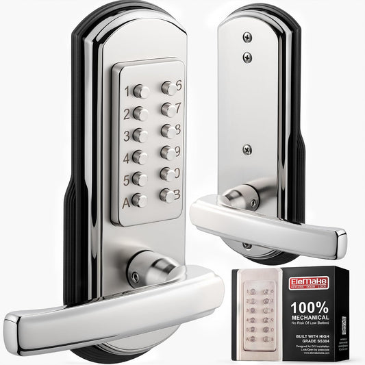 Elemake Cerradura de puerta sin llave para zurdos, cerradura de pue...