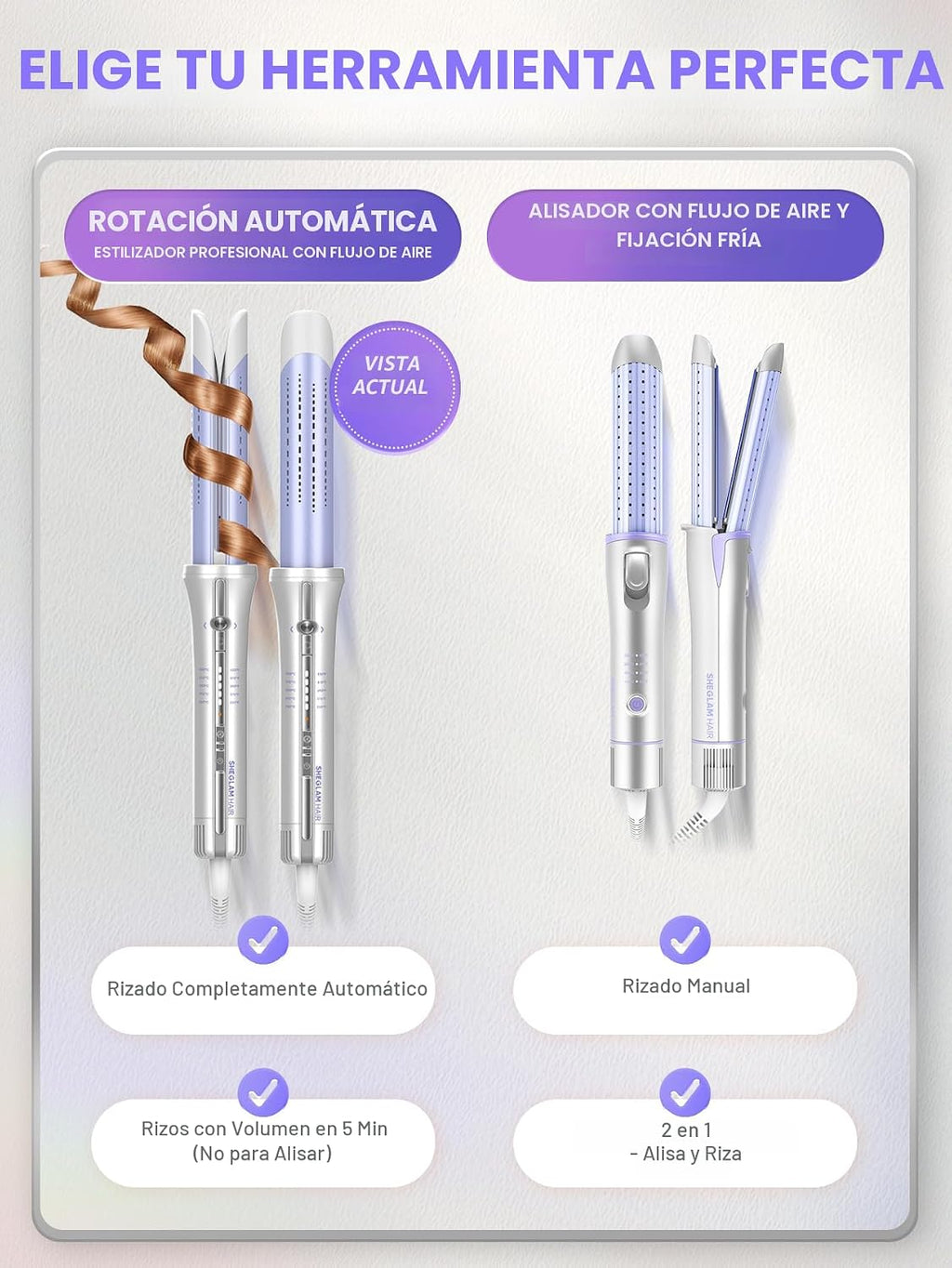 SHEGLAM One Touch Airflow Styler Pro Rotación automática 3.0 Tecnol...